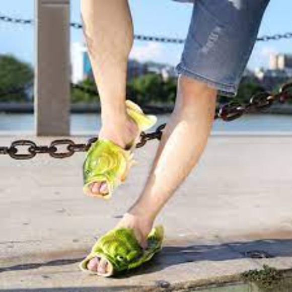 Bass Fish Slip-on Rubber Sandals SHEN size 44/45 Large Foot Gag Fun Gift feet - Picture 1 of 11